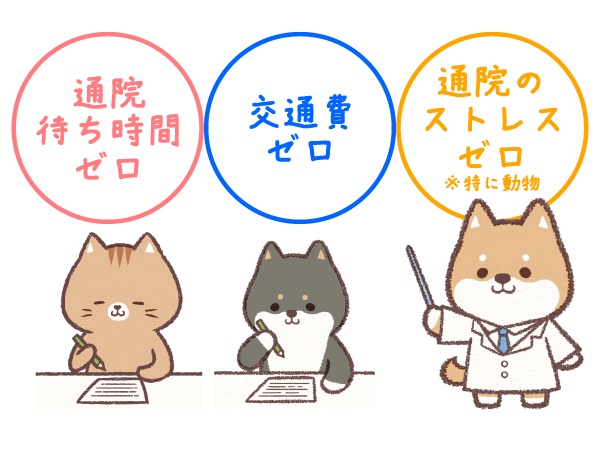 通院待ち時間ゼロ・交通費ゼロ・通院のストレスゼロ※特に動物